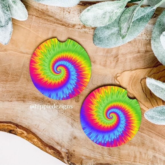 Trippy Tie Dye Car Coaster Set | Tie Dye Coaster Set - Picture 1 of 9